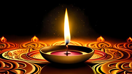 Diwali diya oil lamp with golden pattern