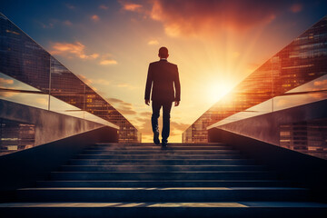 Businessman in personal growth and development concept. High quality photo