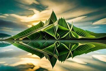 leaf and water reflection by AI generating