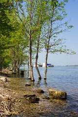 The Volga river in Samara, Russia. The river station is visible in the distance.