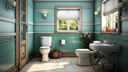 Fototapeta na wymiar illustration of a modern bathroom interior design.generative ai