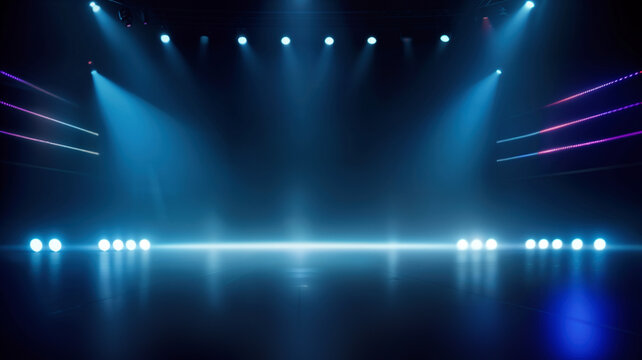 scene, stage light with colored spotlights and smoke