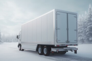 Refrigerated trailer in 3D against a white backdrop. Generative AI