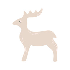 Deer porcelain figurine. Cozy home Winter decor. Christmas present. Hand drawn flat style vector illustration.
