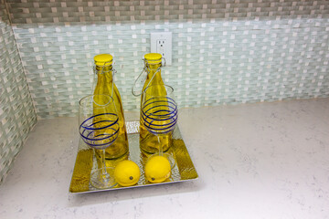 Serving Tray With Two Glasses And Two Bottles