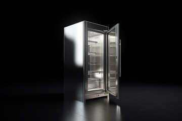 Isolated white 3D render of silver fridge with display. Generative AI