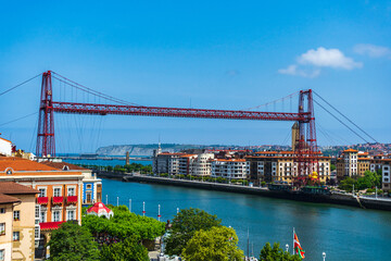 The Bizkaia suspension transporter bridge Puente de Vizcaya in Portugalete, Basque Country, Spain.