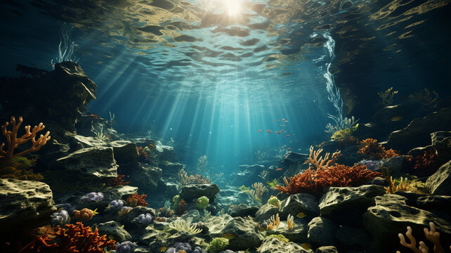 underwater scene with fish and coral reef in the sea.generative ai - Powered by Adobe