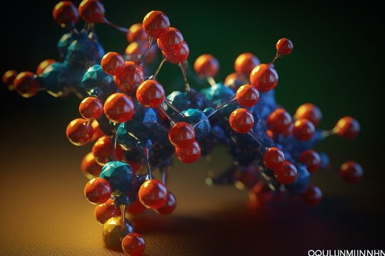 3D model of the molecular structure of quinofumelin, a broad-spectrum quinoline fungicide, viewed from a microscope. Generative AI