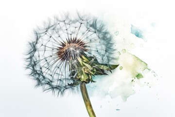 Spring-inspired watercolor artwork featuring a beautiful dandelion drawing. Generative AI