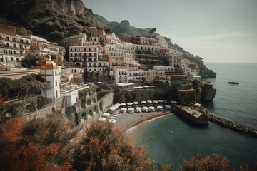 Fototapeta na wymiar Charming village on Amalfi coast, Italy. Generative AI