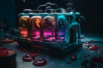 Equipment holding colorful liquid. Generative AI