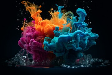 Colorful paint dissolve in water, representing water pollution. Conceptual artwork showcasing creativity. Generative AI