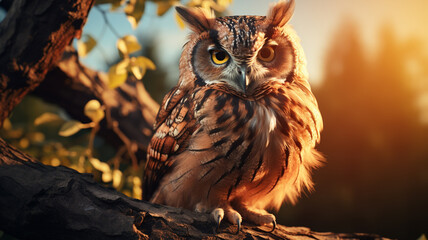 portrait beautiful owl on a branch.generative ai