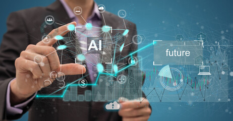 Trading with AI technology, Digital transformation technology strategy, IoT, internet of things. transformation of ideas an the adoption of technology in business in the digital age,