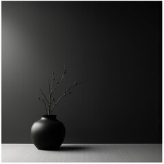 interior in black tones, dark furniture in design. Place for text. Generative AI