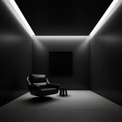 interior in black tones, dark furniture in design. Place for text. Generative AI