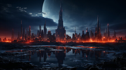 future dystopian urban planet alien landscape space sci, Generative Ai
