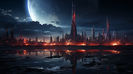 future dystopian urban planet alien landscape space sci, Generative Ai