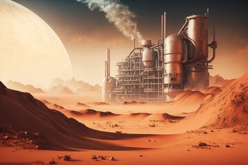factory on Mars, artwork. Generative AI