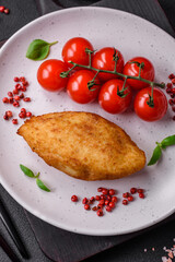 Delicious baked potato cutlet stuffed with chicken and vegetables, spices and salt