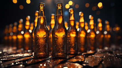 bottles of beer on a dark wooden background.generative ai