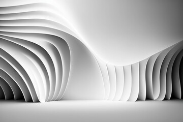 White abstract wallpaper with 3D undulating lines, light render with copy-space. Generative AI