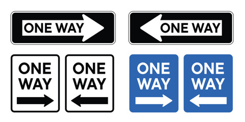 street one way sign set in black and blue color.  - obrazy, fototapety, plakaty