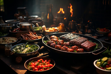 delicious grilled corn with vegetables and spices on the table