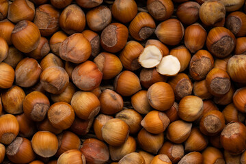 Hazelnuts. Food background, photo wallpaper. Photo of hazelnut. Hazelnut nut health organic brown filbert background concept. Food background.