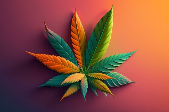 Illustration of a cannabis leaf on a trendy-colored background. Generative AI