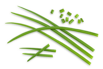 Green onion isolated on the white background. Top view. Flat lay. - obrazy, fototapety, plakaty