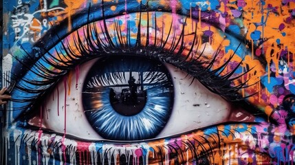 Eye Graffiti on a Brick Wall. Graffiti. City Modern Pop Art.