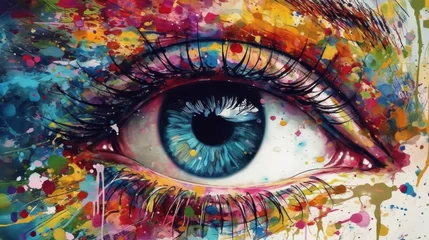 Fotobehang Abstract woman eye watercolor splash art, beautiful graphic design in style of contemporary water color painting abstract. © John Martin