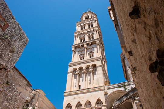 The Cathedral of Saint Domnius from the Vomitorium in the Diocletian's Palace in Split (Dioklecijanova palača) in the state of Split-Dalmatien Croatia
