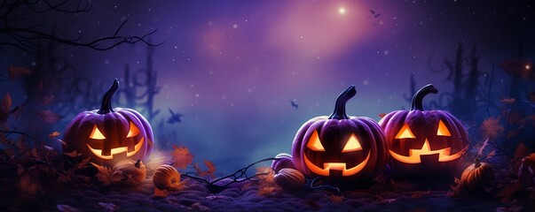 Fototapeta premium Halloween Hintergrund mit gruseligen Kürbissen, Halloween-Banner. generative AI