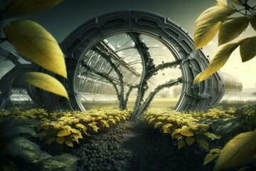 Innovative bionic farm, epic composition, ultra-wide angle, beautiful growth enhancement, insane particles. Generative AI