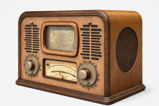 Vintage wooden radio on transparent background. Generative AI