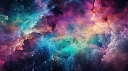 Colorful rainbow cosmic universe with stunning galaxy, stardust, nebula and shining stars in space background. Digital art. AI illustration for artwork, party flyers, posters, banners, brochures.. © Oksana Smyshliaeva