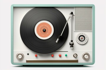 Retro vinyl record player on white background. Generative AI