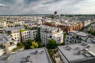 Wilanow, Warsaw, drone, bird view,  aerial, city, urban,  street, building, roof, sky, clouds, summer time © olo