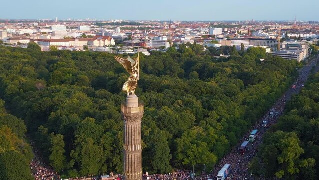 Great aerial top view flight CSD Pride Parade 2023 Berlin Crowd Gay Party