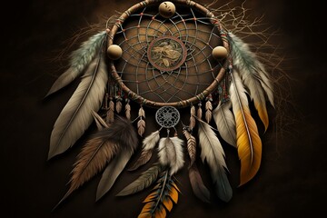 A Native American dream catcher adorned with feathers and ornaments embodies the spirit of the culture. Generative AI
