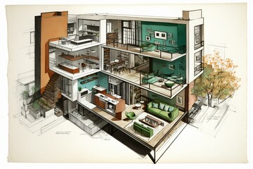 Drawing depicting stylish apartment adaptation. Generative AI