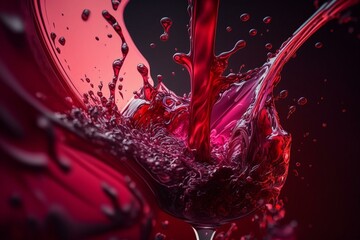 Extreme close-up of crimson wine being poured. Generative AI