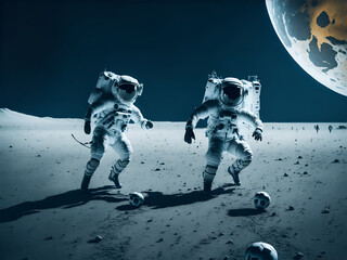 astronauts play football on the moon. AI generated