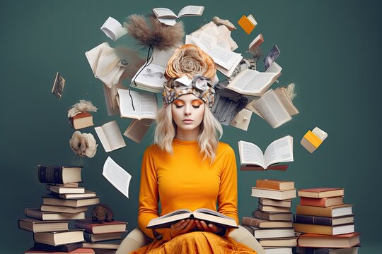 Tired woman overhelmed with chaos of papers and work