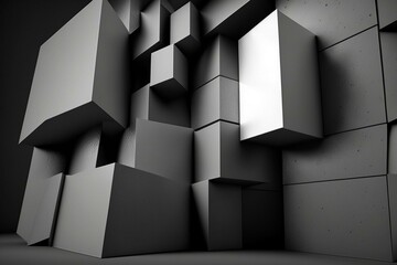 Polished 3D wall made of square blocks, with a futuristic concrete background. Rendered in 3D. Generative AI