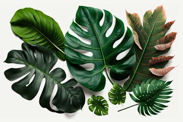 PNG file of isolated tropical leaves. Generative AI