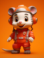 Fototapeta premium A Cute 3D Opossum Dressed Up as a Firefighter on a Solid Color Background